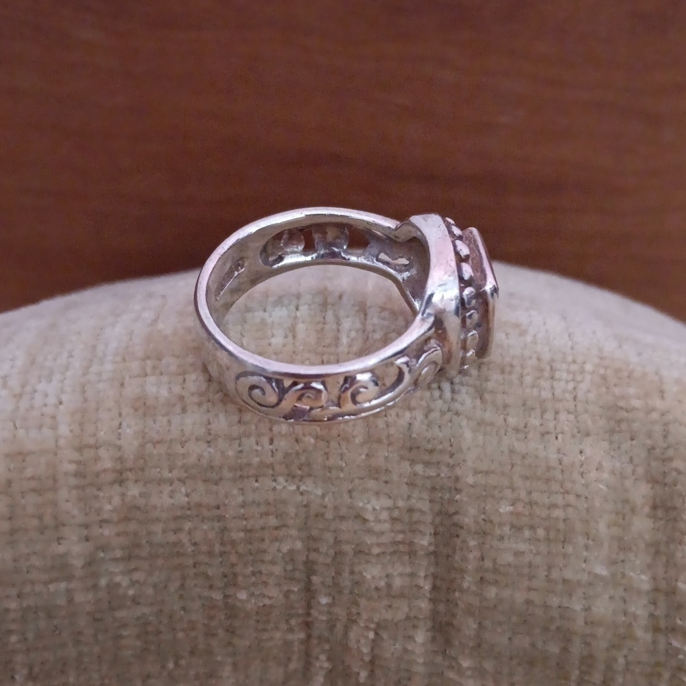 925 Silver Stamped Aqua Blue Square Cut Crystal Scroll Cut Out Ring - Picture 2 of 7